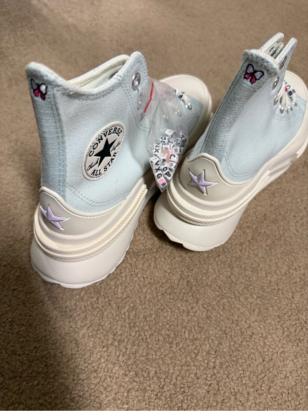 Converse Light Blue High Top Platform Sneakers Lilac Star & Butterfly sz 6.5